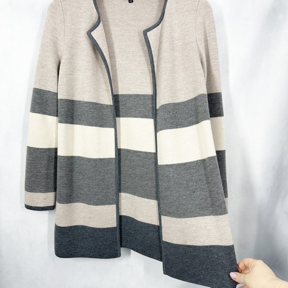 Talbots 100% Merino Wool Neutral Stripe Open Front Cardigan Swearer Size Small - Picture 3 of 13
